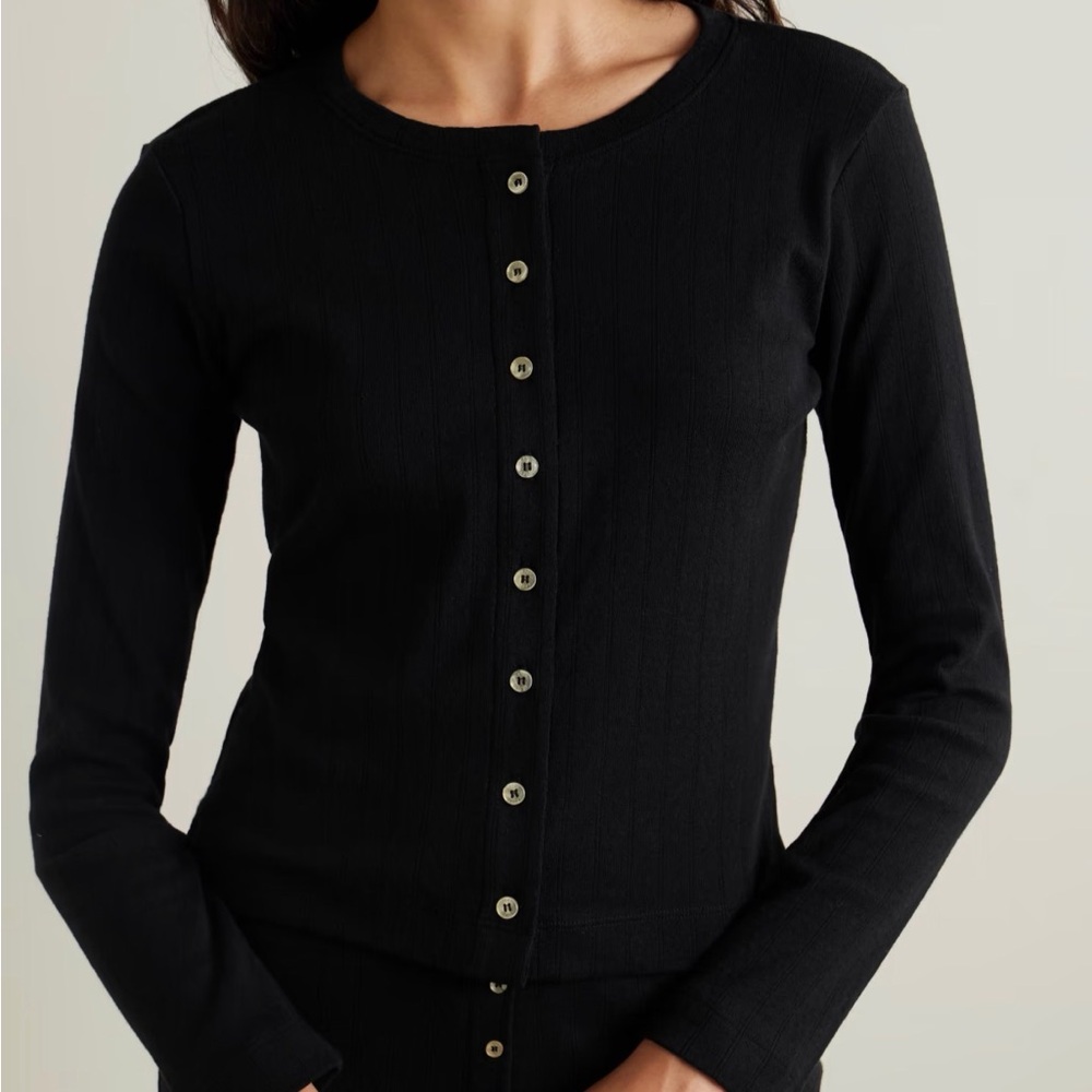 LESET pointelle classic crew cardigan
